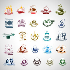 Restaurant Icons Set - Isolated On Gray Background