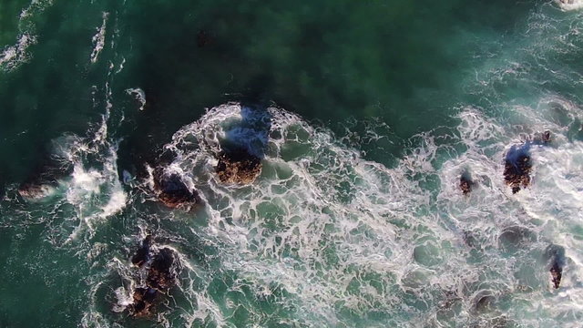 Waves Crashing on Rocks, aerial view from quadcopter