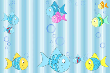 Kid scrapbook with fish and bubbles - Photo  frames for children