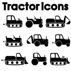 Tractor and Construction Machinery Icon set isolated