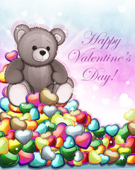 Teddy bear and Valentine hearts