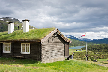 Sod roof log cabin