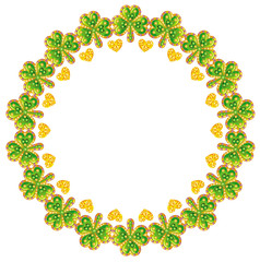 Round jewelry frame with diamond shamrocks
