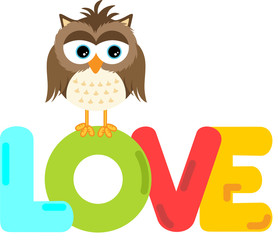 Cute owl with love word letters