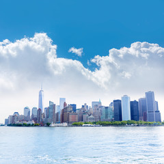 Manhattan New York skyline from NY bay US