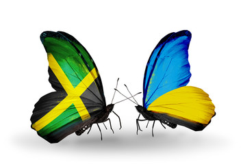 Two butterflies with flags Jamaica and Ukraine
