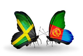 Two butterflies with flags Jamaica and Eritrea