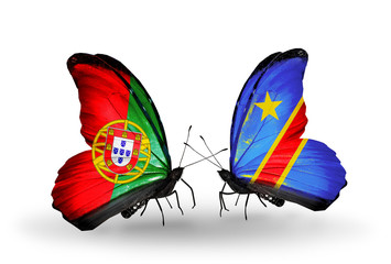 Two butterflies with flags Portugal and Kongo