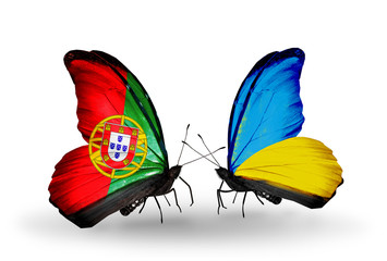 Two butterflies with flags Portugal and Ukraine