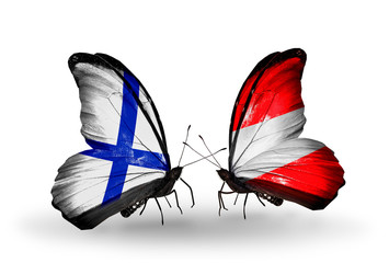 Two butterflies with flags Finland and Austria