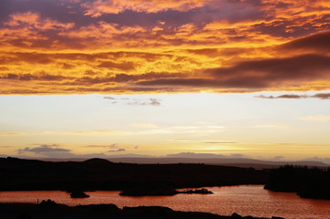Amazing sky over Lake Myvatn at Sunset