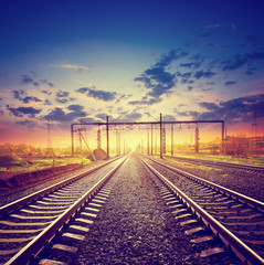 Fototapeta na wymiar Landscape with the railroad in style polaroid