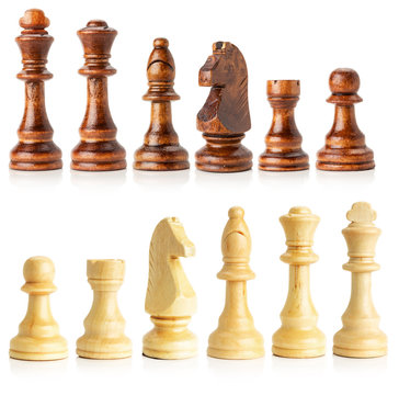 black and white wooden chess isolated on the white background