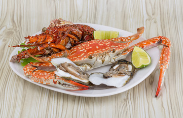 Spiny lobster, crab and oyster