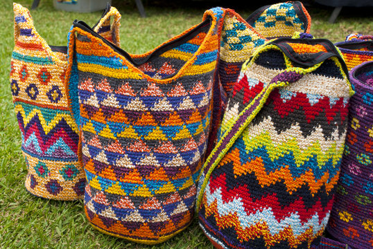 Various Items Of Crocheted Bucket Style Handbags