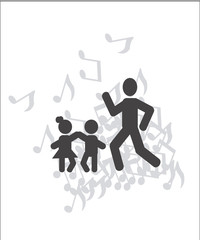 Dad dancing with their children illustration over white color an