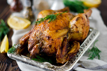 Chicken baked with lemon and spices