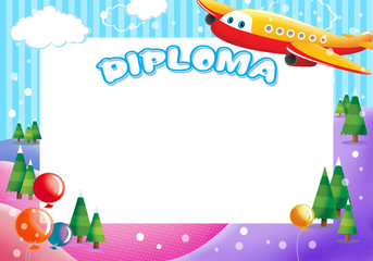 Diploma for children with balloons and plane © maria treter