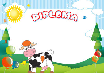 Diploma for children with cow, summertime © maria treter