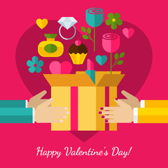 Happy Valentine`s Day greeting card. Set of flat design concept
