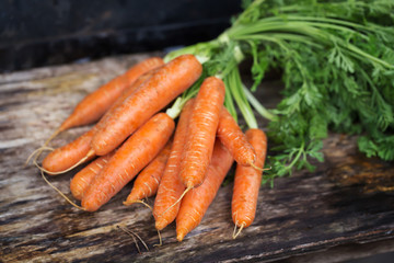 Carrot juice on wooden background