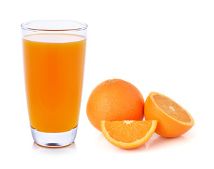 Fresh orange and glass with juice