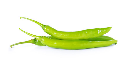 Green hot chili pepper on white background