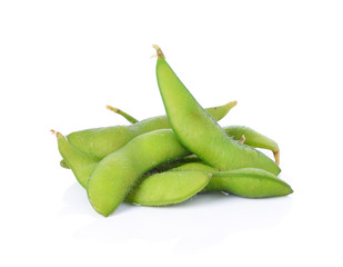 green soybeans on white background
