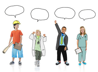 Group Children Dreams Job Uniform Speech Bubble Concept