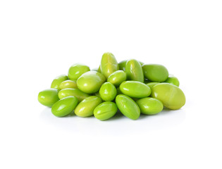 green soybeans on white background