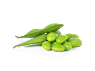 Green soybeans on white background