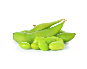 green soybeans on white background