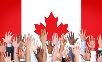 Reach Hands Raised Canada Flag Diverse Ethnic Concept