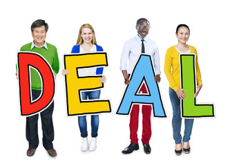 Group of People Standing Holding Deal Letter Concept