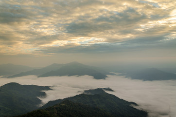 Fototapeta na wymiar Misty mountain in the morning time.