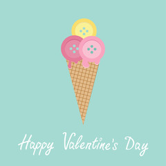 Ice cream with buttons Love Flat design Valentines day card