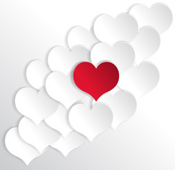 Paper hearts background with alone red heart. Vector concept
