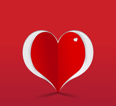 Red heart paper sticker. Vector illustration