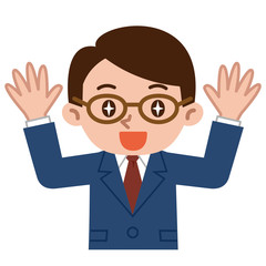目を輝かせて喜ぶ若いビジネスマン