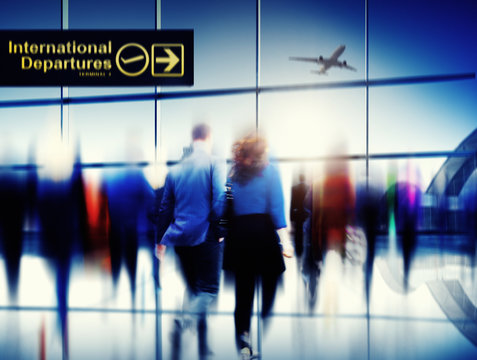 Business People Walking Rushing Flying Airport Concept