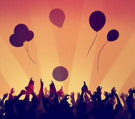 Fototapeta premium People Crowd Party Celebration Drinks Arms Raised Concept