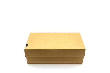 Brown shoe box on white background with clipping path.