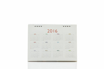 White paper desk spiral calendar 2016 .