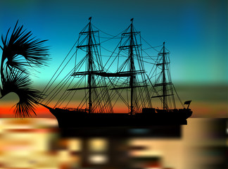 ship silhouette at dark sunset