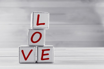 Love spelled in wooden blocks