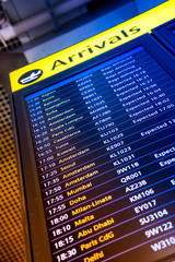 Flight arrival and departure sign board in airport