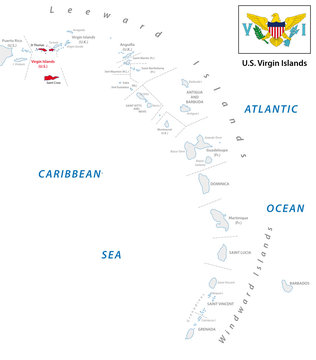 lesser antilles outline map with u.s. virgin island map