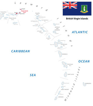 lesser antilles outline map with british virgin islands