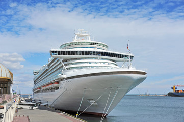 Fototapeta na wymiar Cruise tourist ship in Black sea, Odessa, Ukraine
