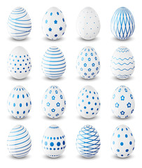 Set of Easter eggs with blue patterns